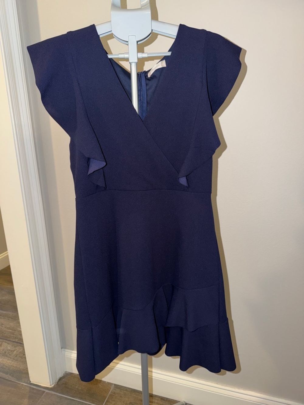 Altar'd State Navy Ruffle V-Neck Mini Dress